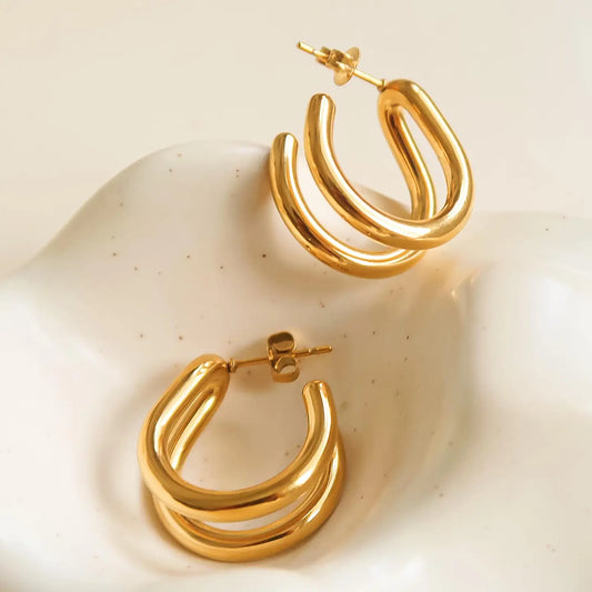 Lucille 18K Gold Non-Tarnish Double C Hoop Earring