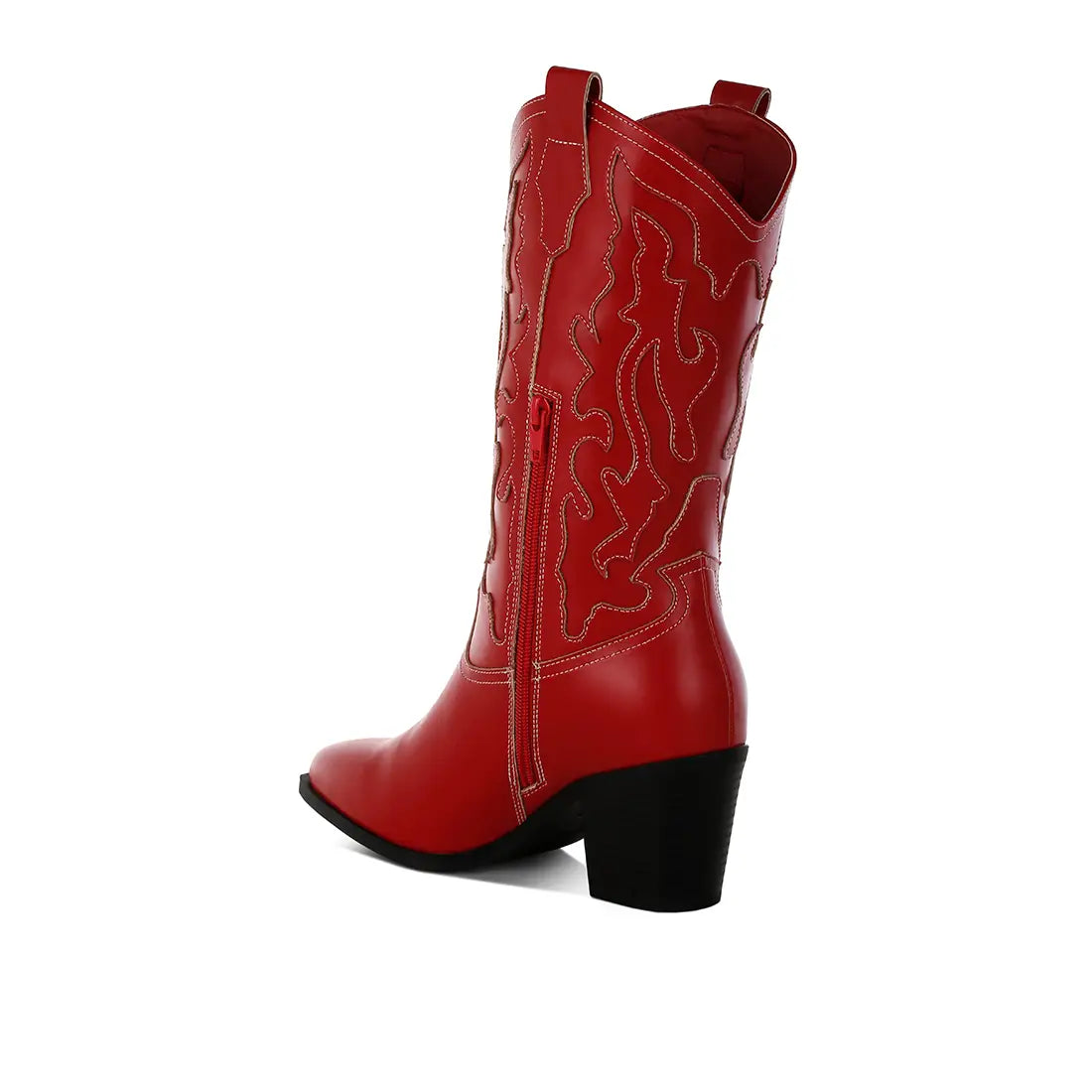 Red Patchwork Detail Cowboy Boots