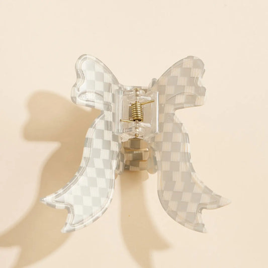 Bow-Shaped Checkered Acetate Hair Claw Clip