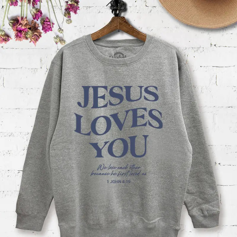 Jesus Loves You Letter Print Brushed Sweatshirt