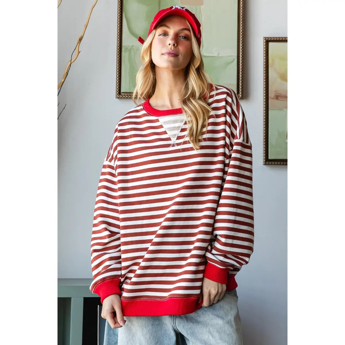 Red Oversized Striped Top