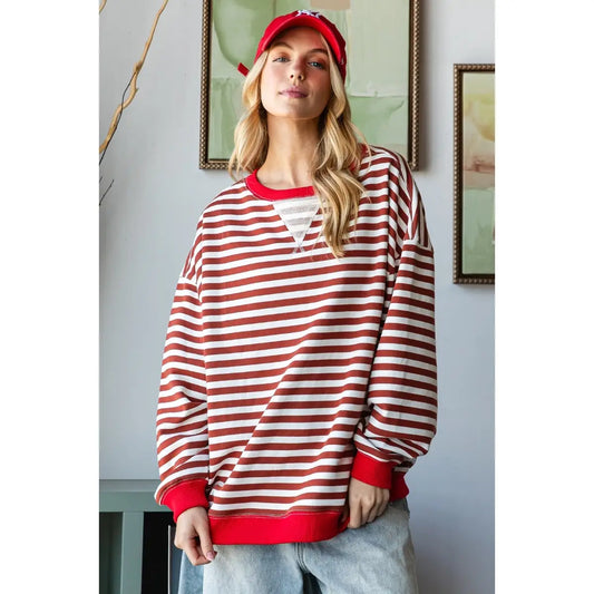 Red Oversized Striped Top