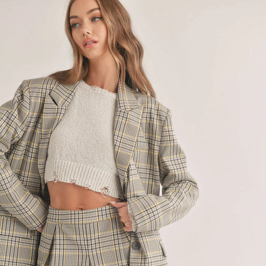 Plaid Printed Longline Blazer Jacket