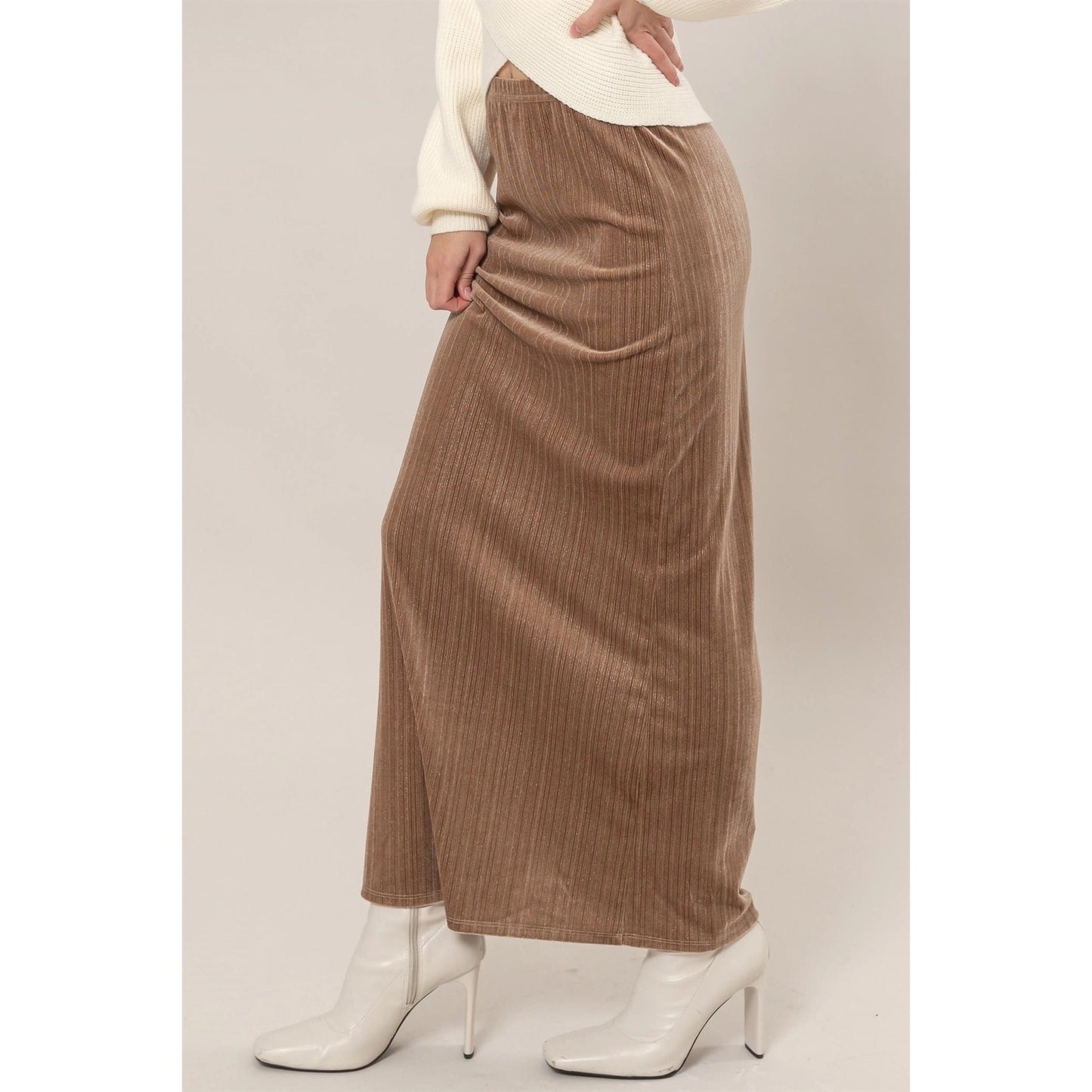 Velour High-Waist Midi Skirt