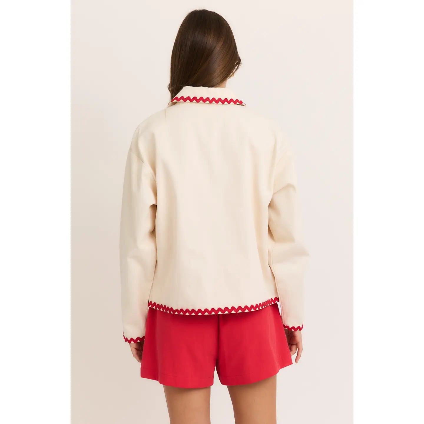 Ric-Rac Trim Detail Front Pocket Cropped Boxy Jacket