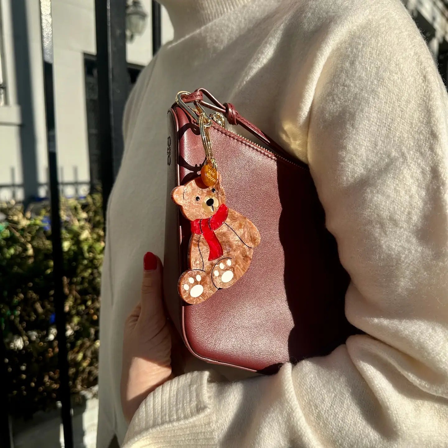 Hand-Painted Teddy Bear Bag Charm + Keychain