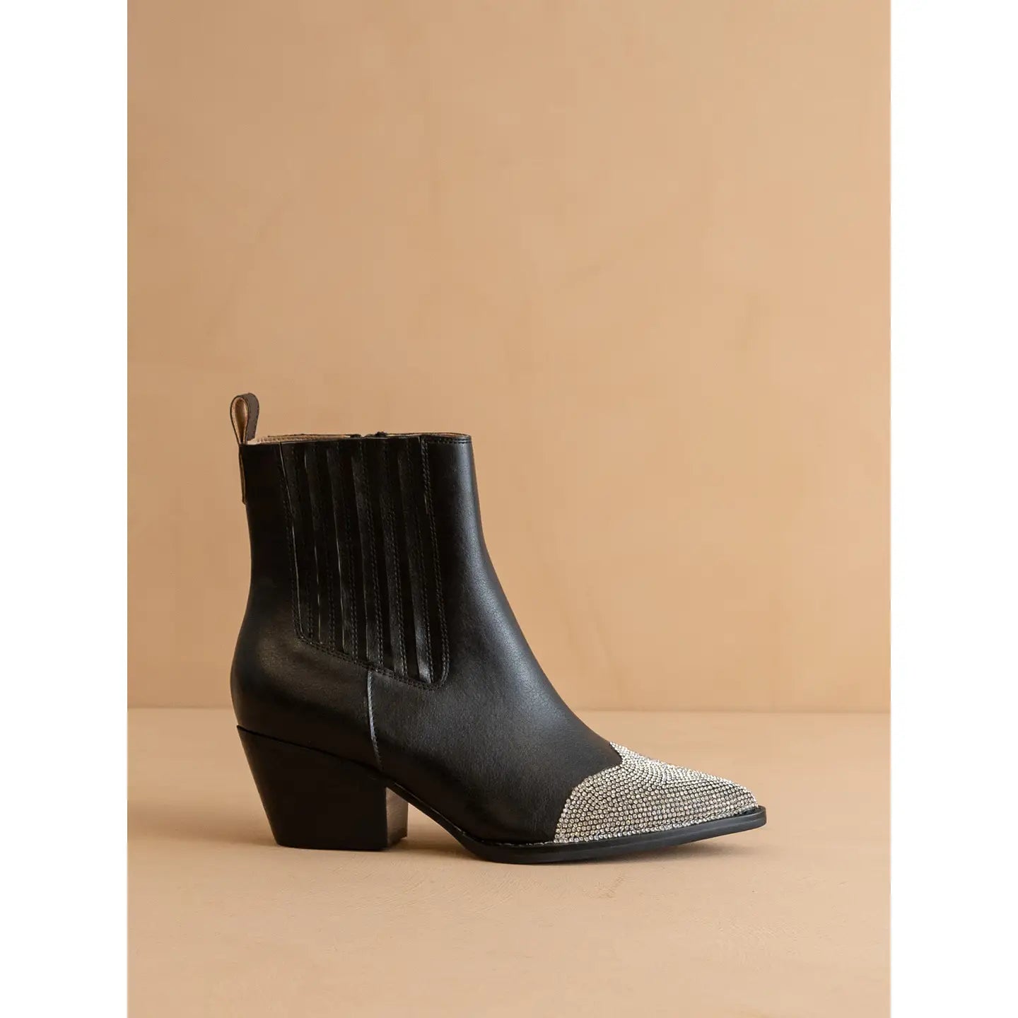 The Zuri Black | Western Bootie with Rhinestone Toe