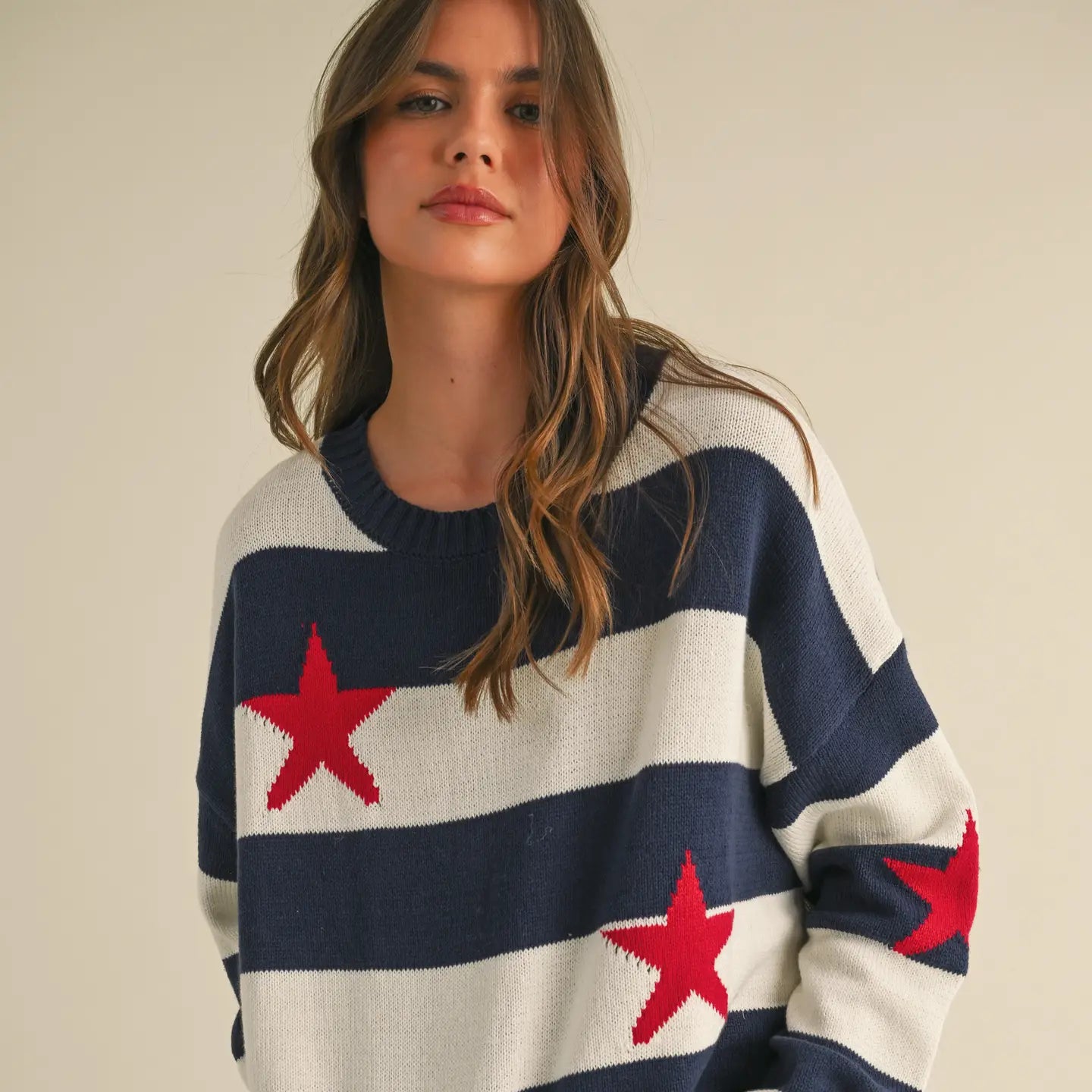 Striped Stars Sweater Knit Top