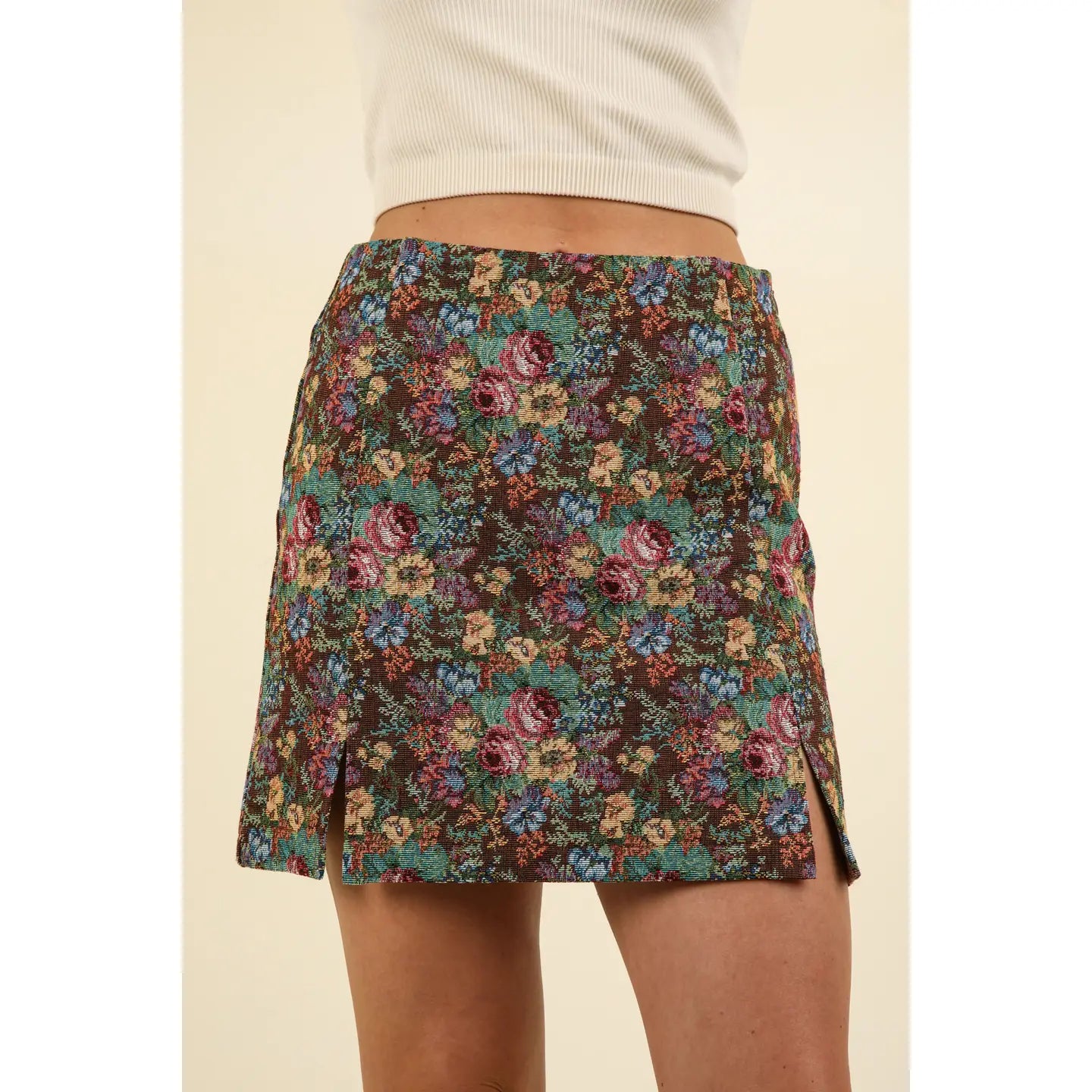 Floral Jacquard Fabric Holiday Mini Skirt