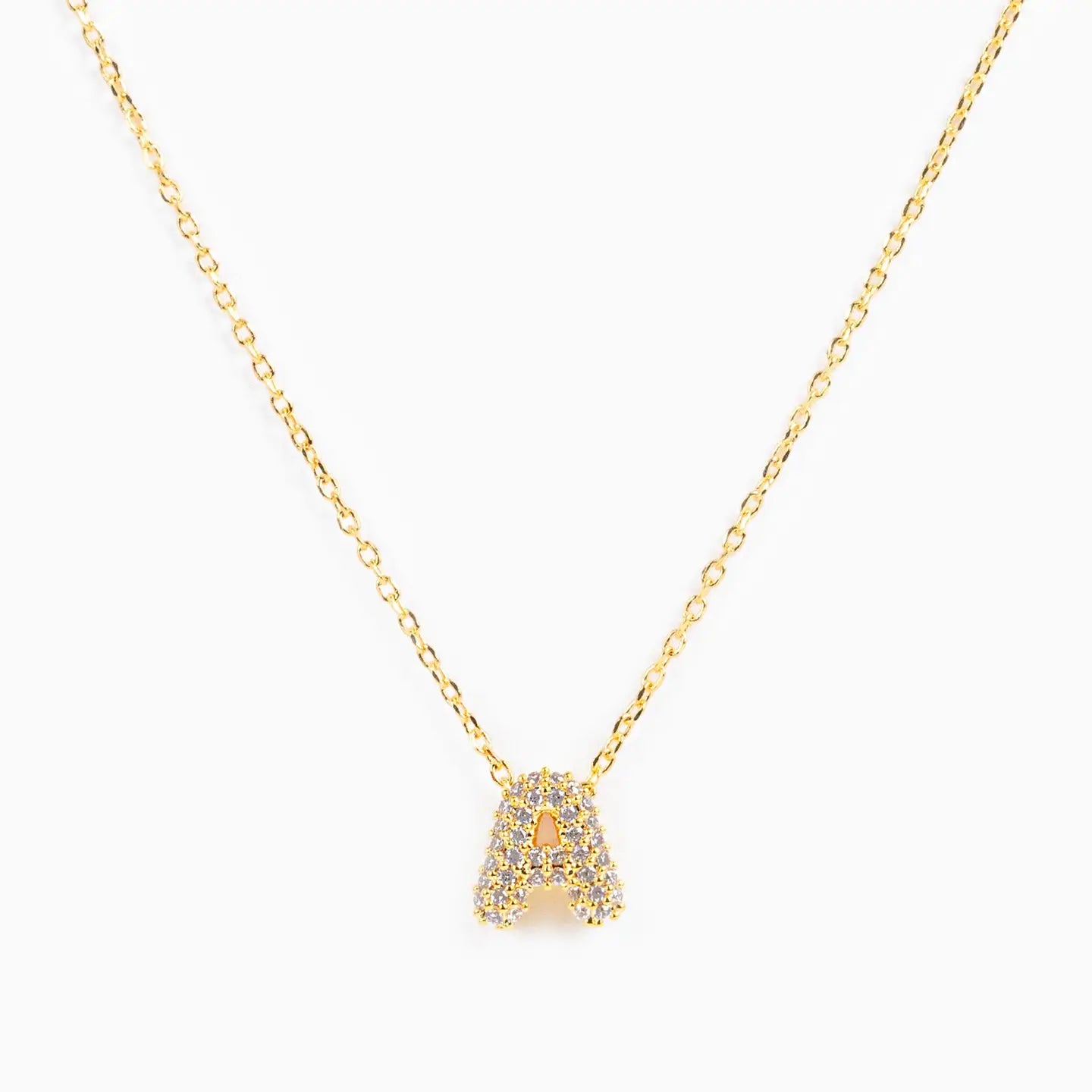 Cz Pave Mini Bubble Letter Initial Necklace