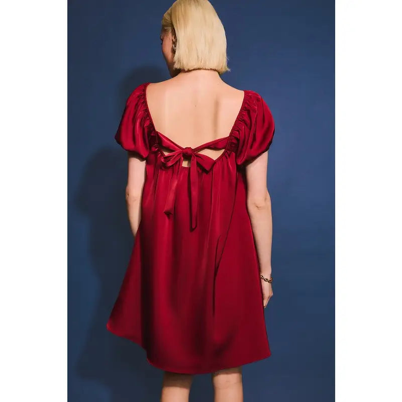 Puff Sleeve Satin Dress