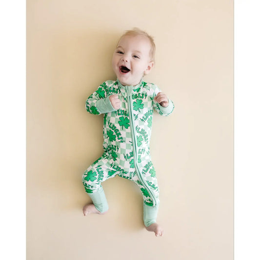 Bamboo St. Patrick's Day Baby Zip Romper | Lucky Shamrock