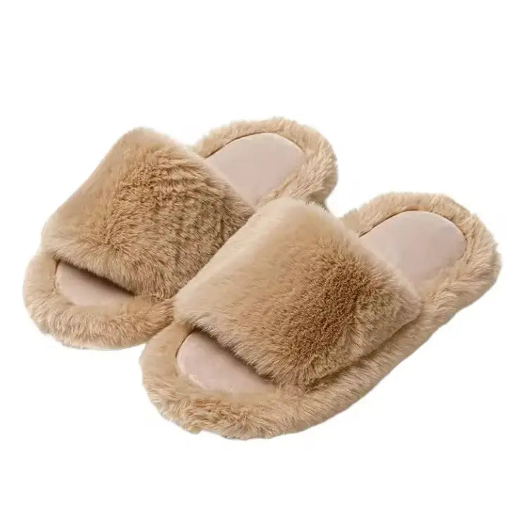 Open Toe Plain Fuzzy Slippers