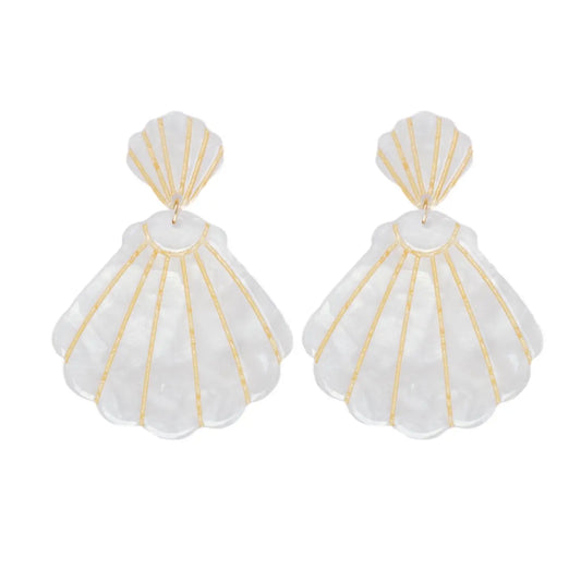 White Tortoise Statement Shell Earrings