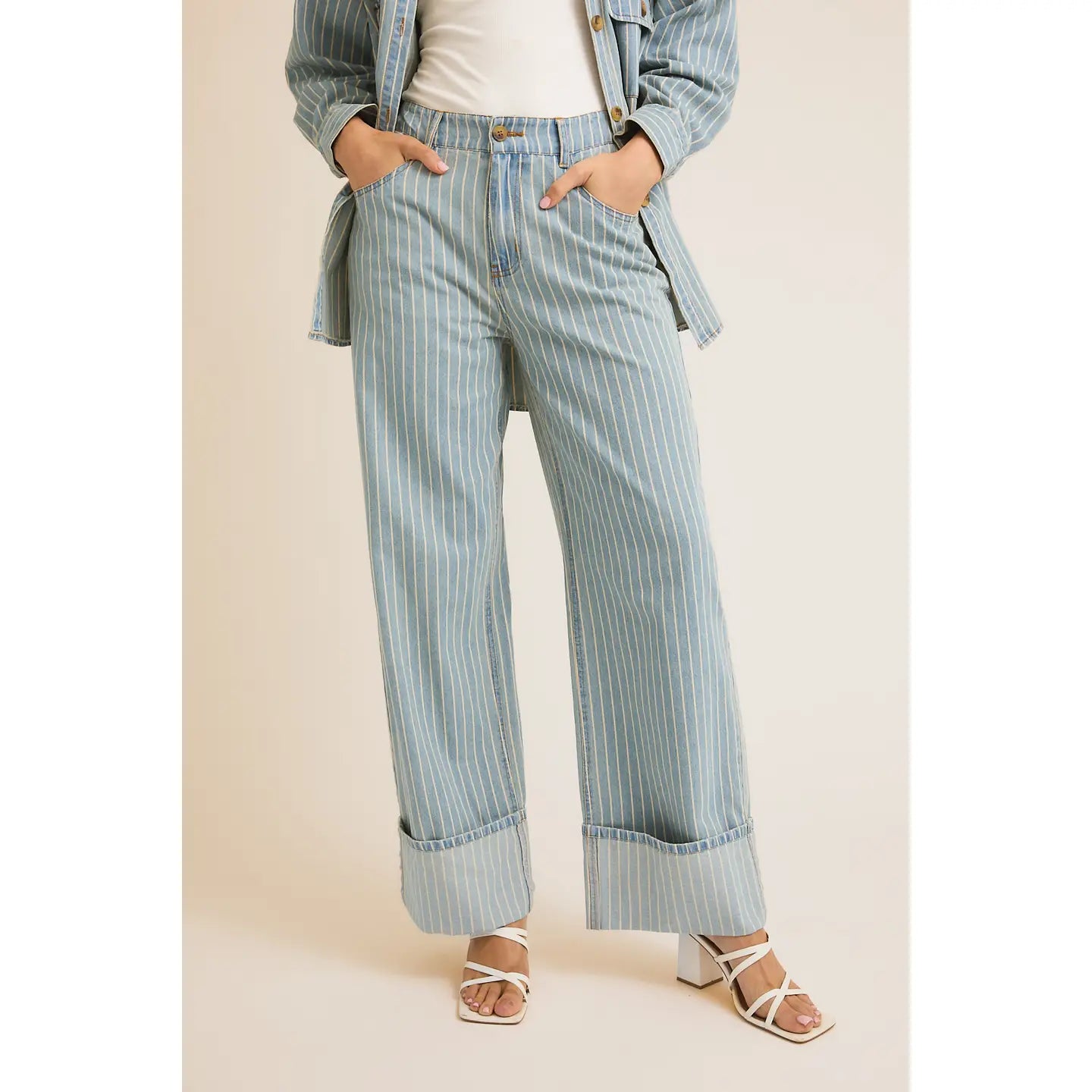 Wide Leg Stripe Denim Pants