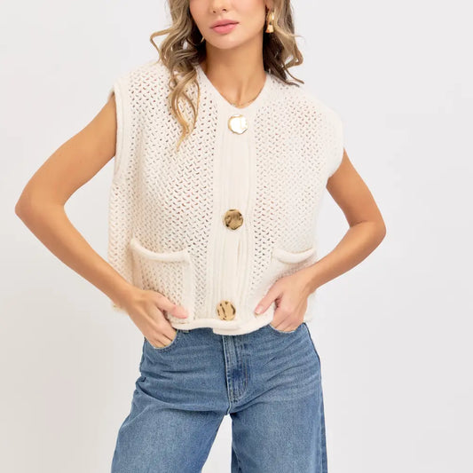 Button Closure Knit Vest Top