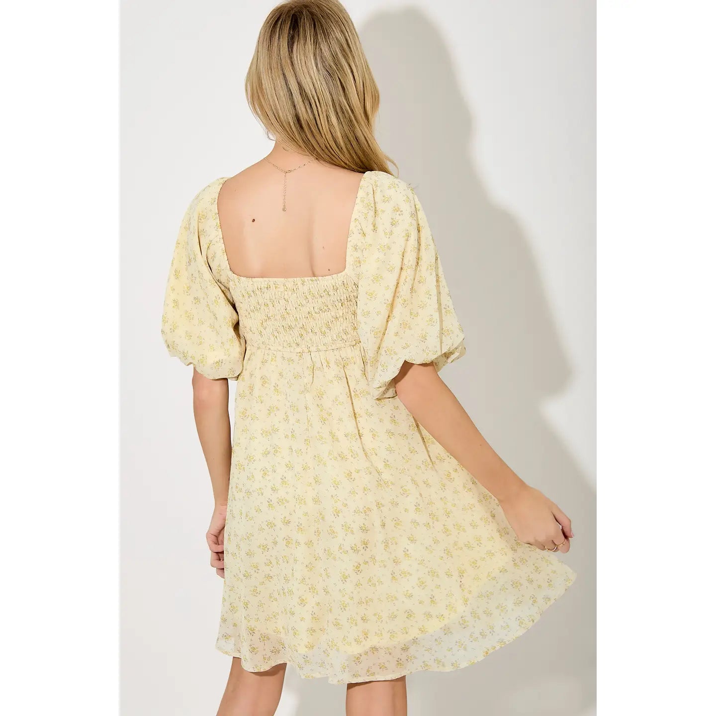 Butter Floral Bubble Sleeve Mini Dress