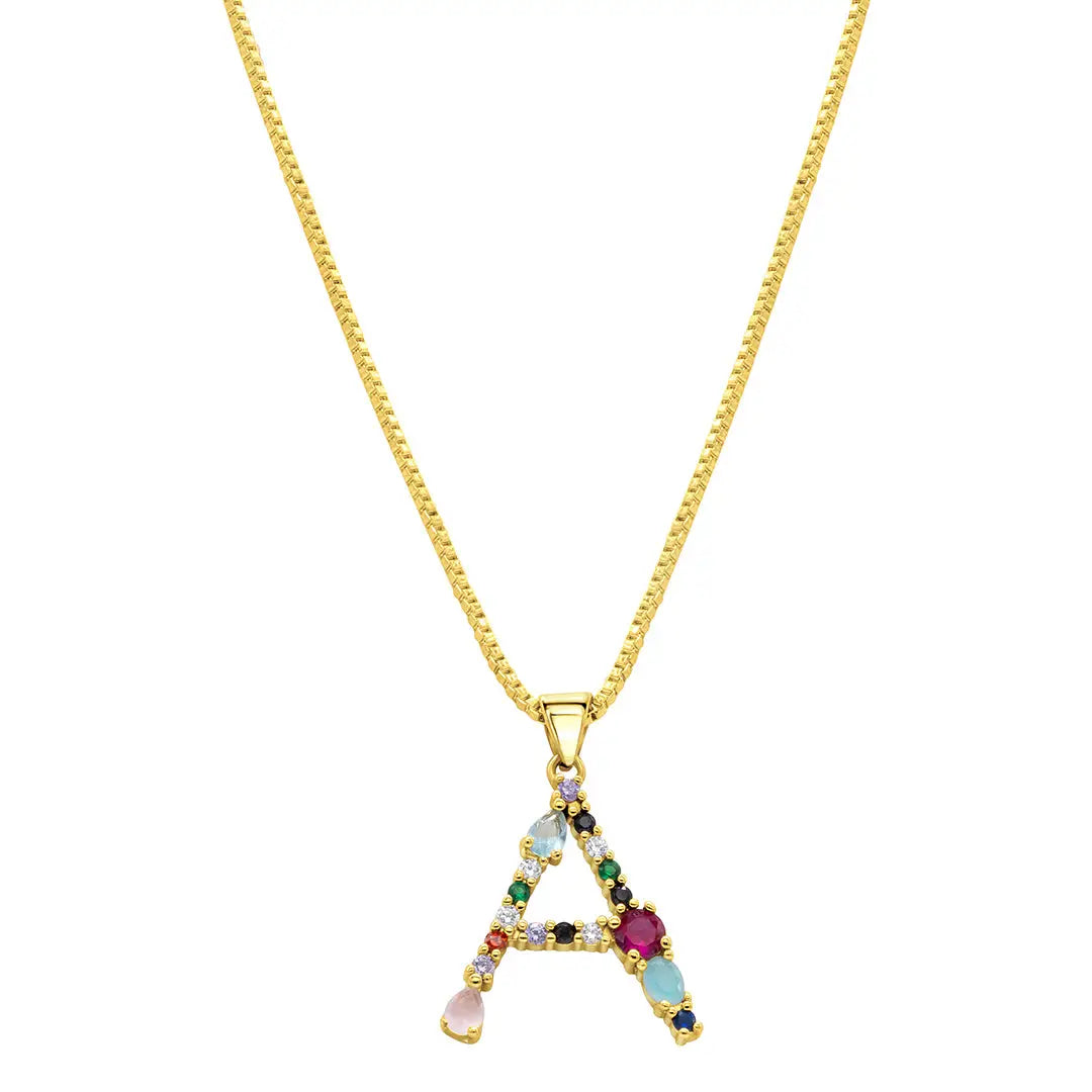 Multi Color Stone Initial Necklace