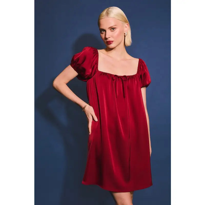 Puff Sleeve Satin Dress