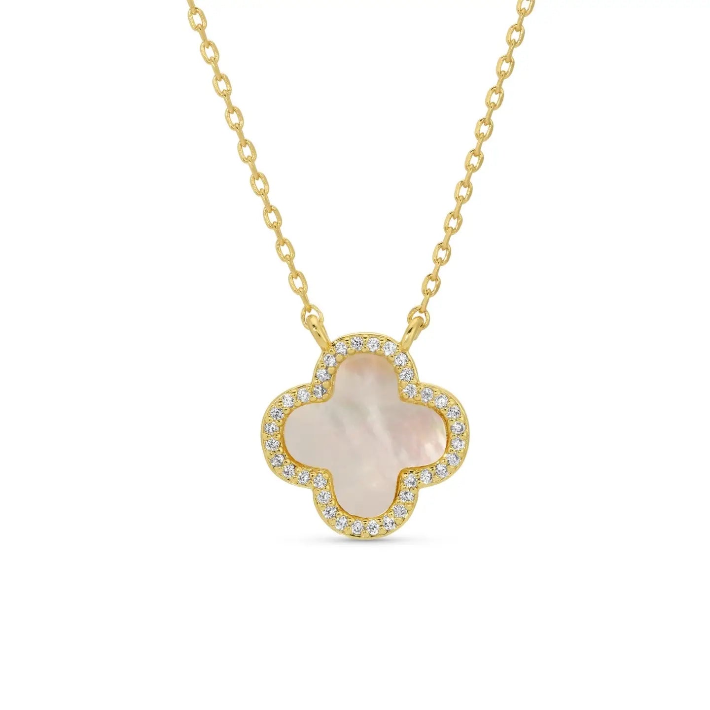 Good Fortune, Shell Pave Quatrefoil Necklace